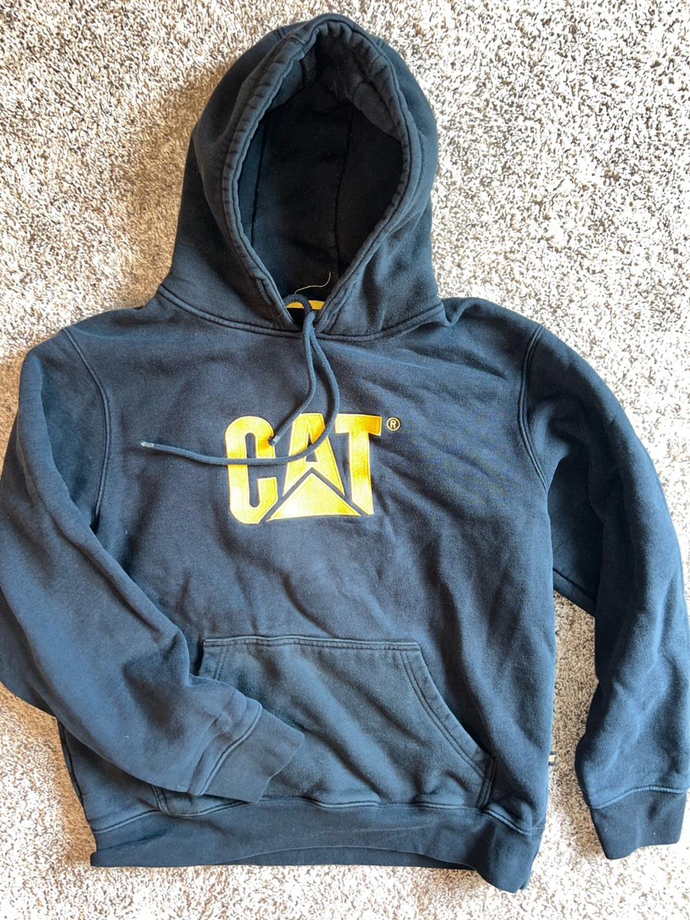 Caterpillar Heavy Black Hoodie Yellow CAT Logo Vintage Small